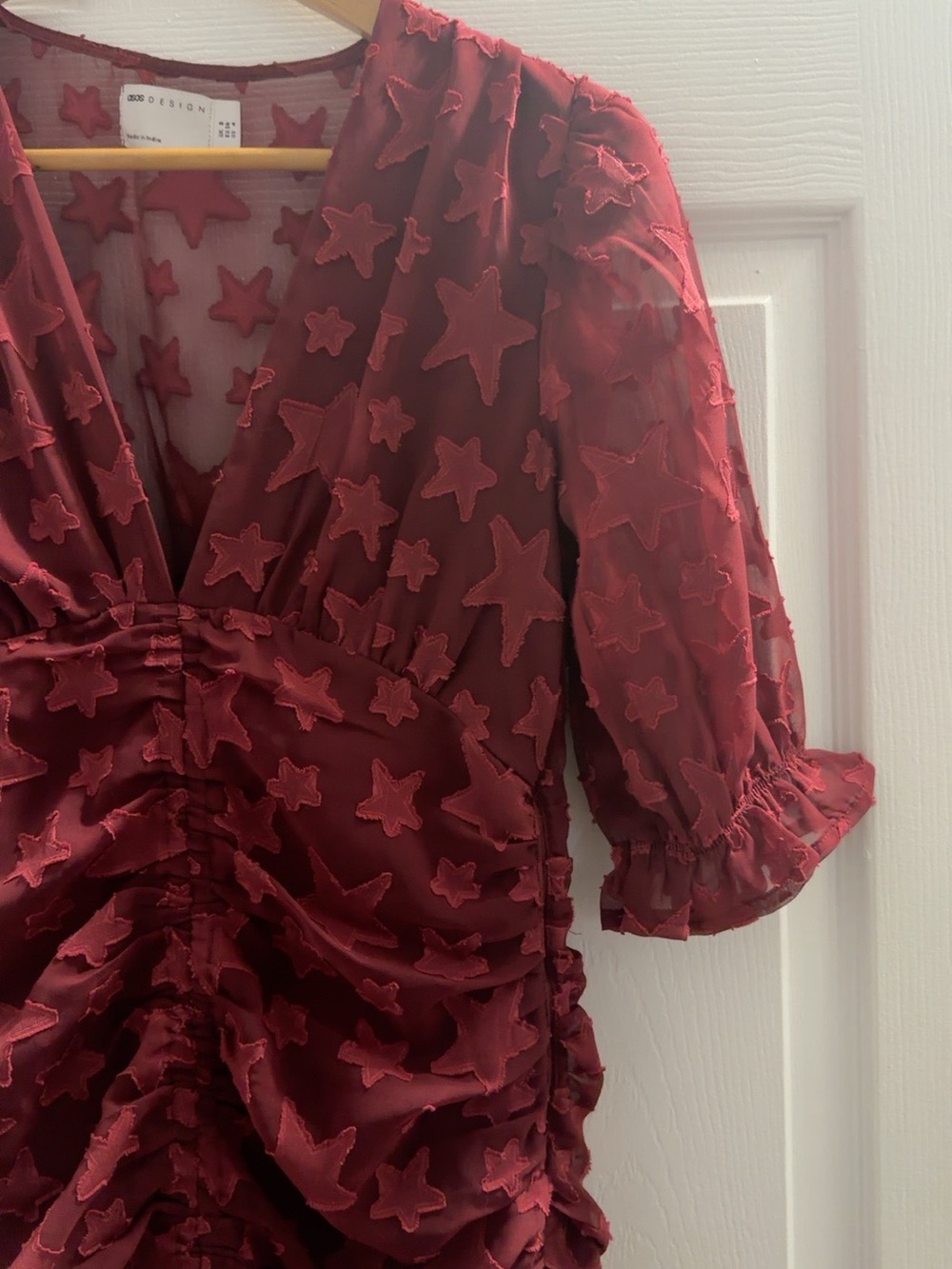ASOS Burgundy Star-Pattern Ruched Mini Dress - Picture 3 of 4